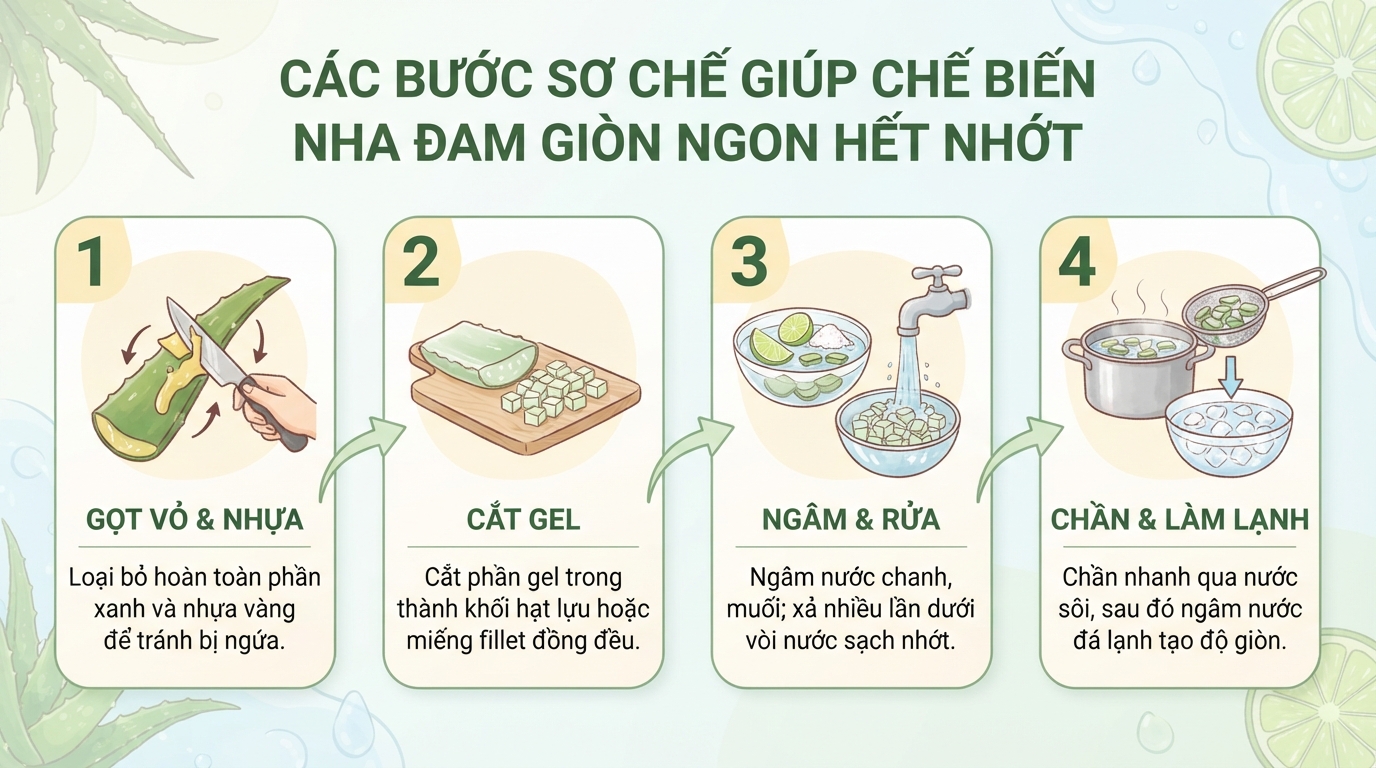 Cách chế biến nha đam giòn ngon, hết nhớt và không đắng