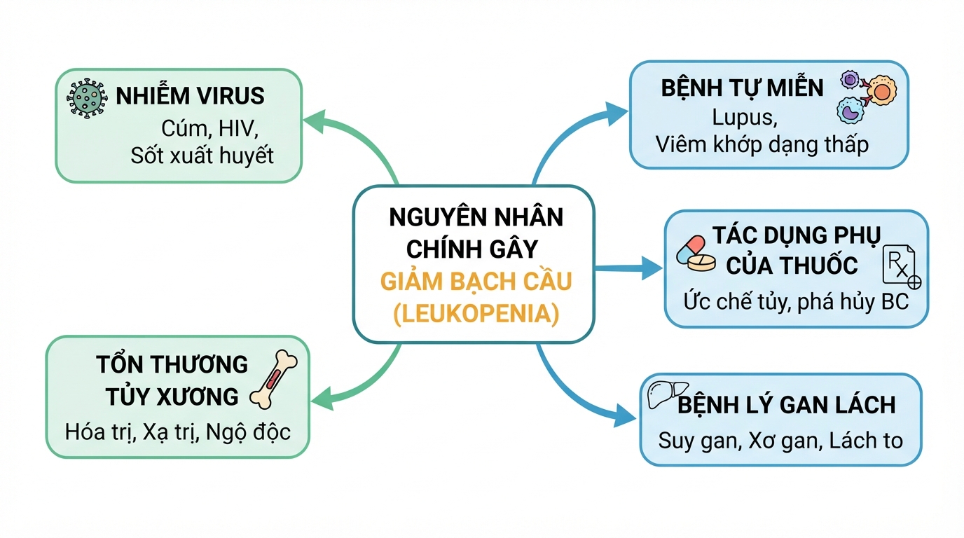 Tổng hợp các nguyên nhân chính gây suy giảm số lượng bạch cầu bảo vệ cơ thể.