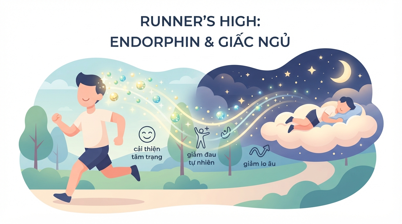 Trạng thái Runner's High giải phóng endorphin giúp giảm căng thẳng và cải thiện chất lượng giấc ngủ.