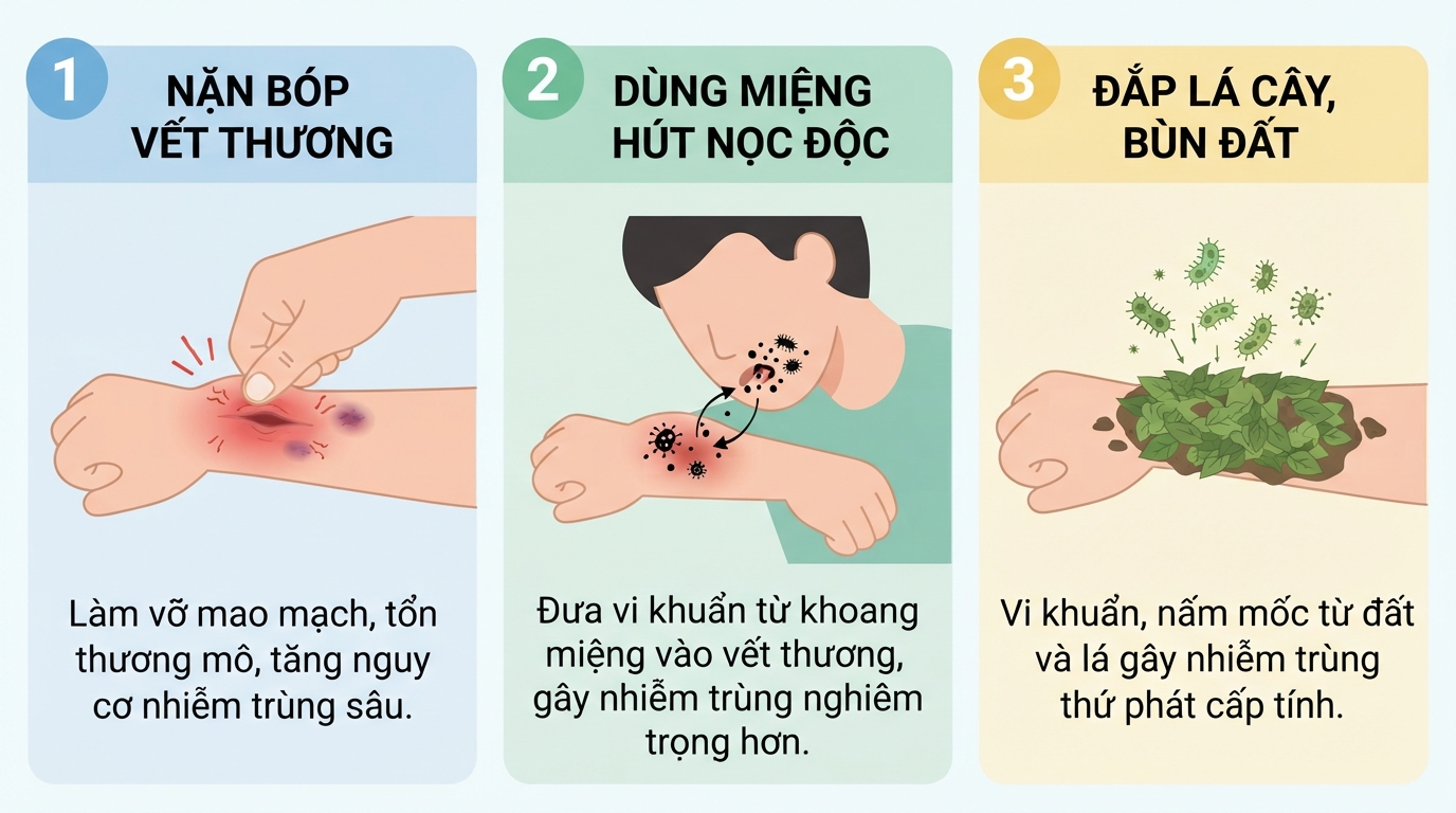 Tránh nặn bóp hoặc đắp lá để ngăn nhiễm trùng thứ phát nghiêm trọng.