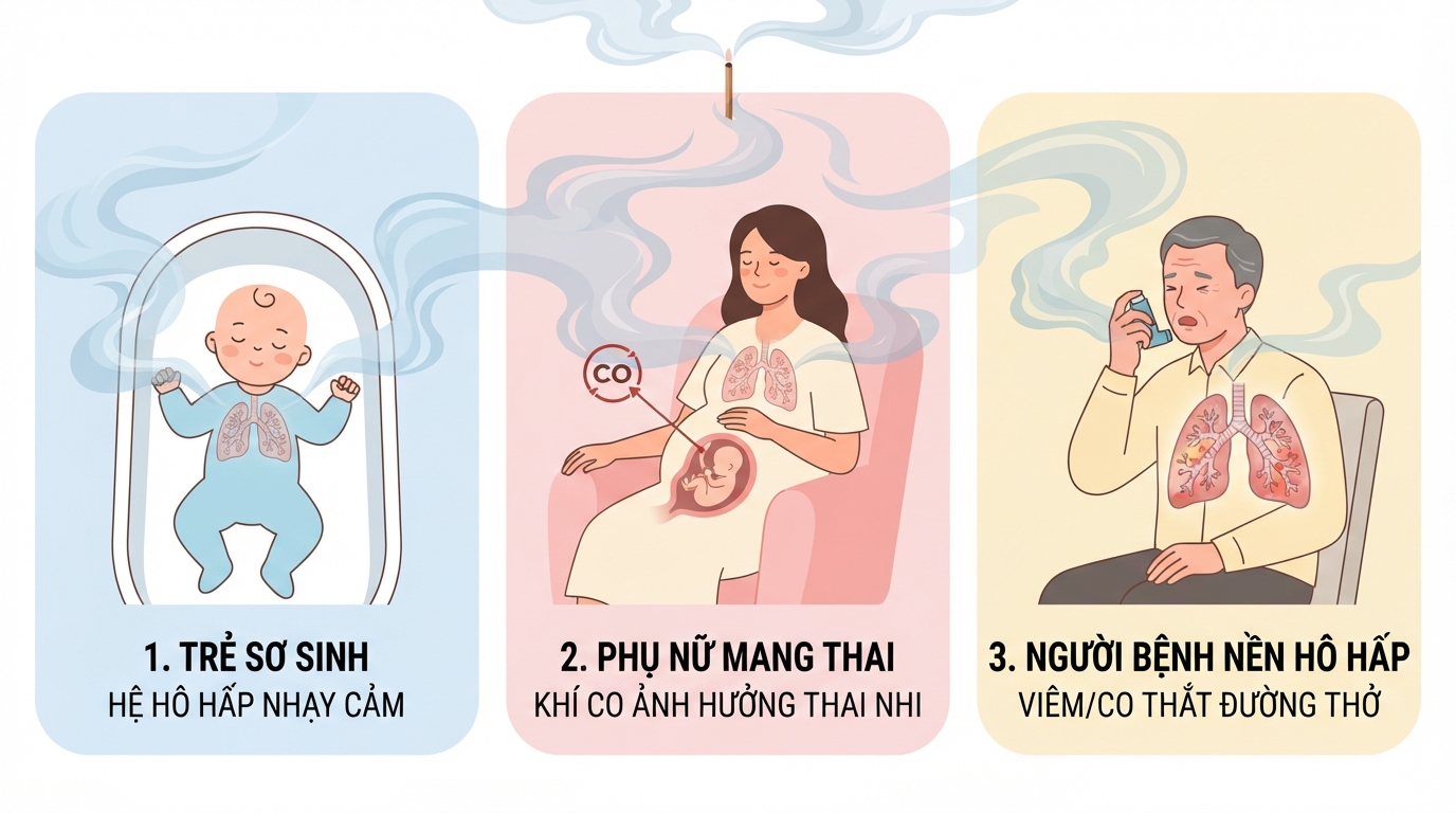 Trẻ nhỏ và phụ nữ mang thai là những nhóm đối tượng dễ chịu tổn thương nhất từ khói nhang.