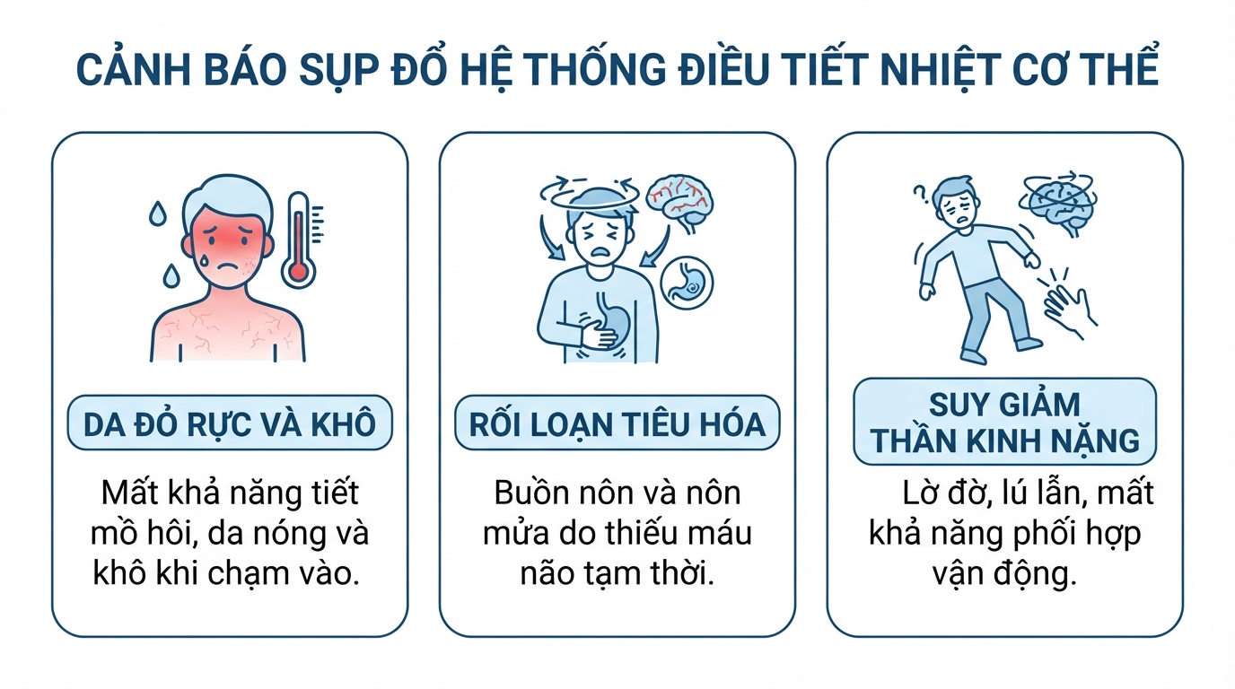 Triệu chứng thần kinh và tiêu hóa báo hiệu hệ thống điều tiết nhiệt cơ thể đang sụp đổ.