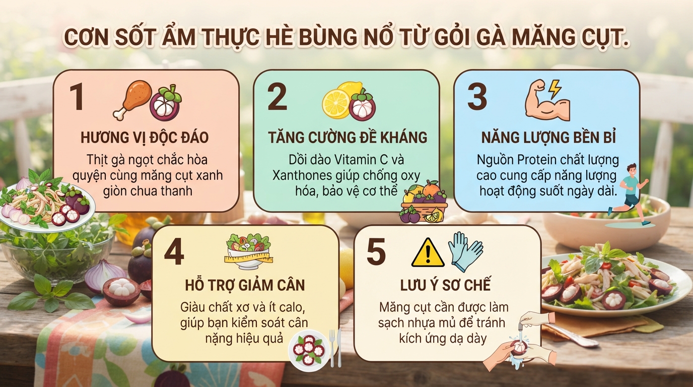 Gỏi gà măng cụt: Cách làm, lợi ích và lưu ý khi ăn