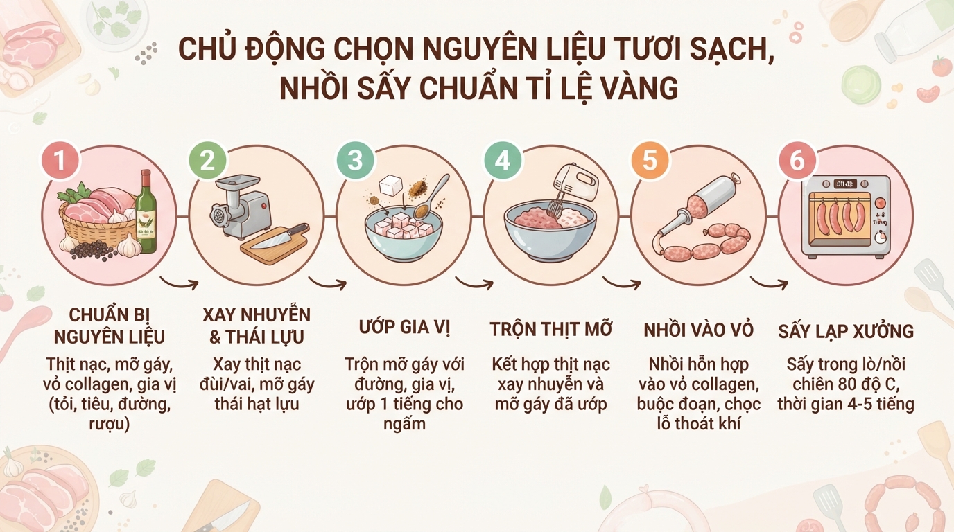 Cách làm lạp xưởng tươi thơm ngon, chuẩn vị và an toàn tại nhà