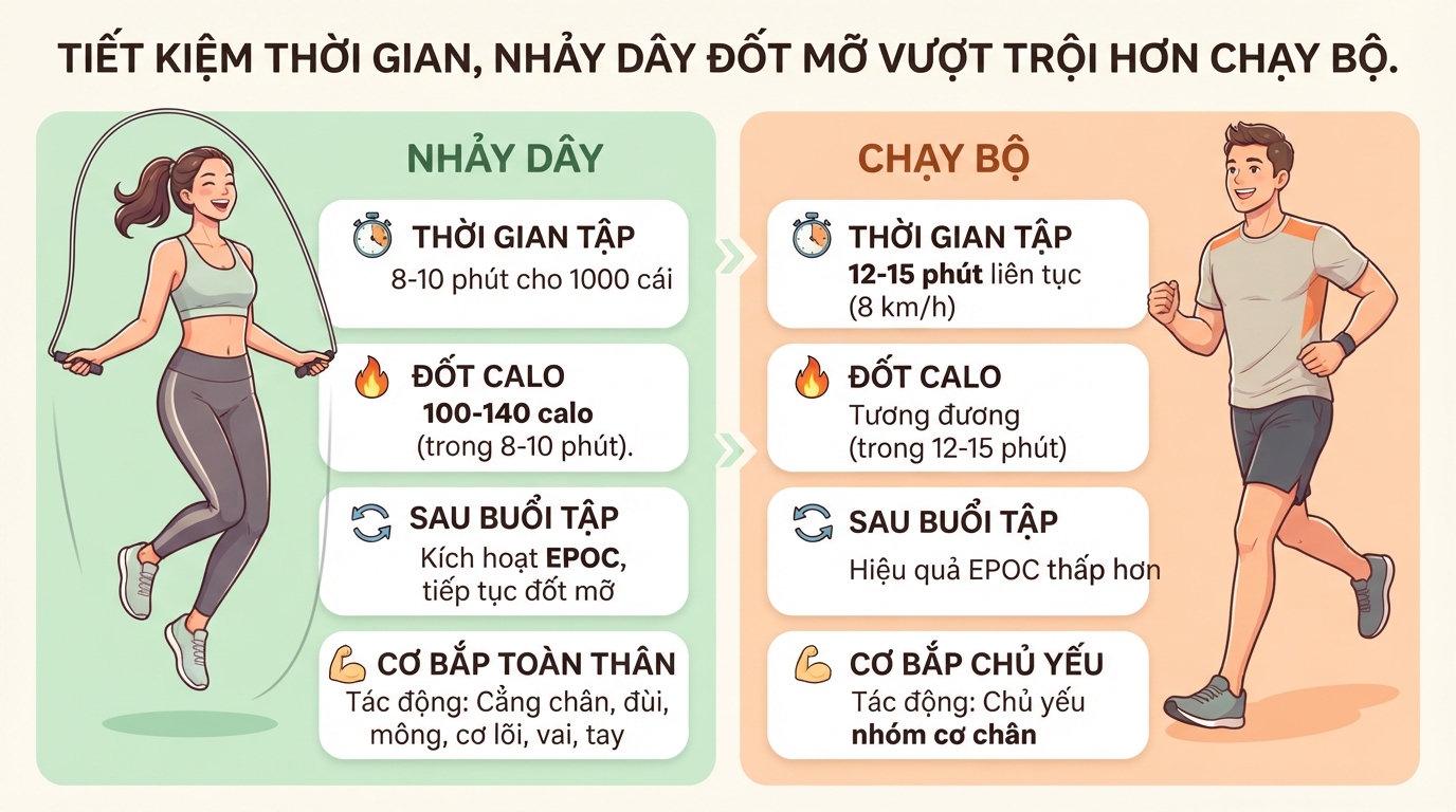 Nhảy dây 1.000 cái giảm bao nhiêu calo? Cách tập luyện hiệu quả