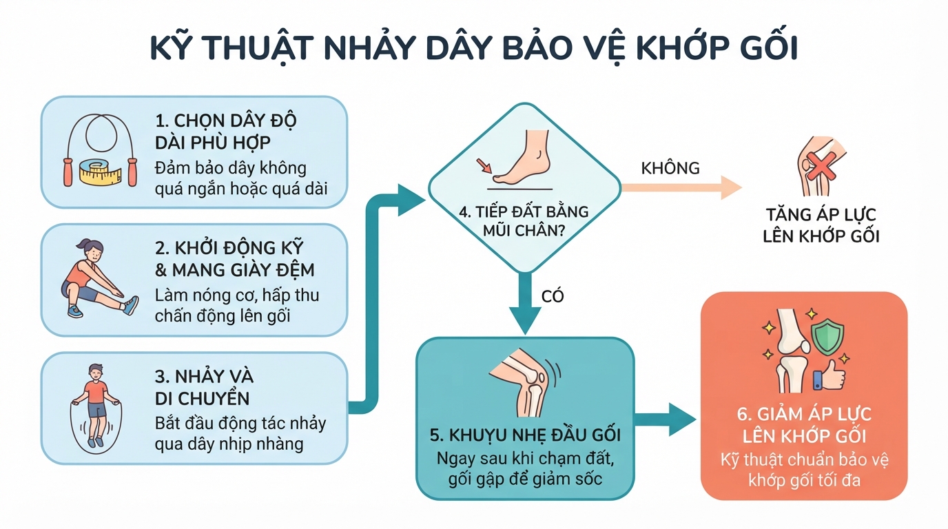 Tư thế tiếp đất bằng mũi chân giúp giảm áp lực đáng kể lên khớp gối.
