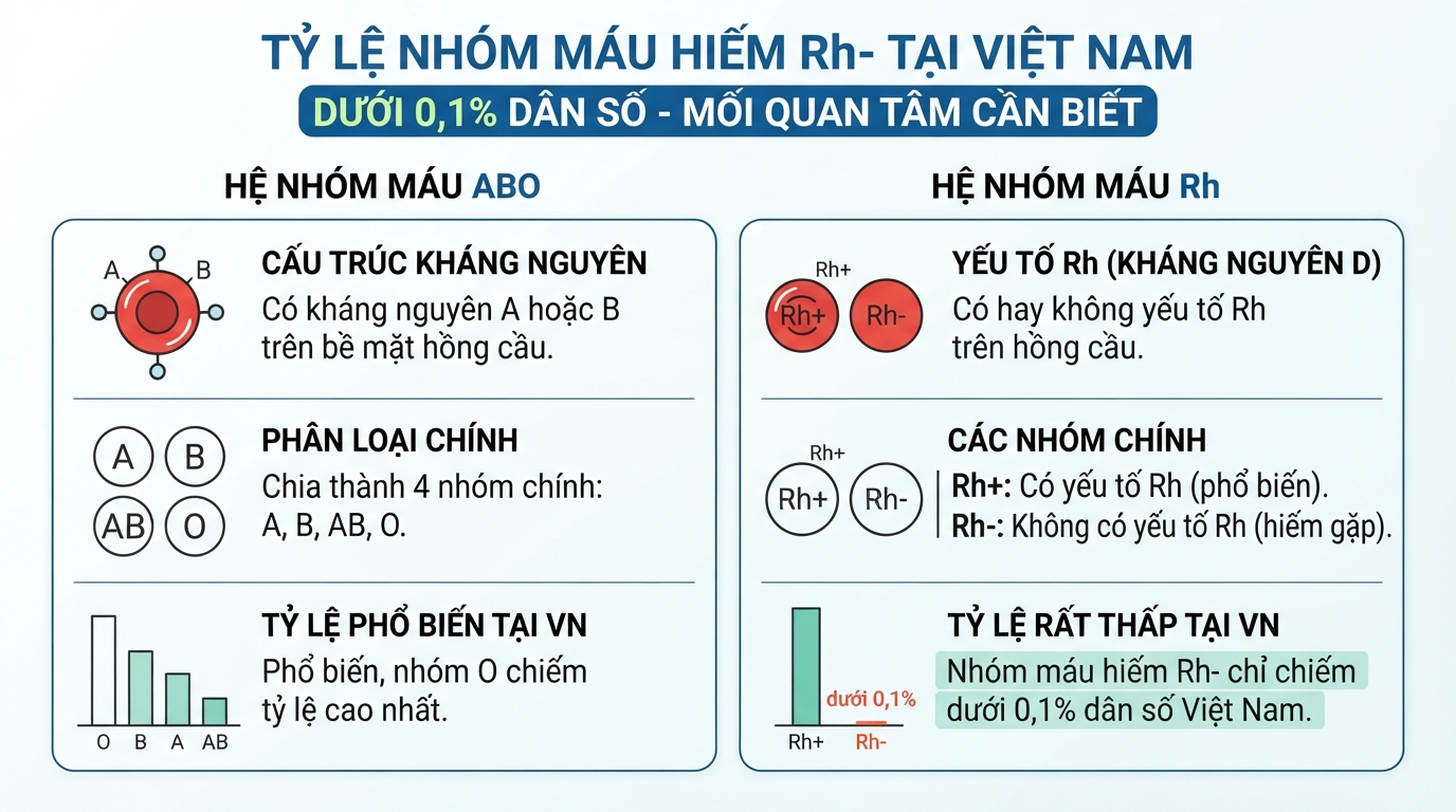 Tỷ lệ nhóm máu hiếm Rh- tại Việt Nam chỉ chiếm dưới 0,1% tổng dân số.