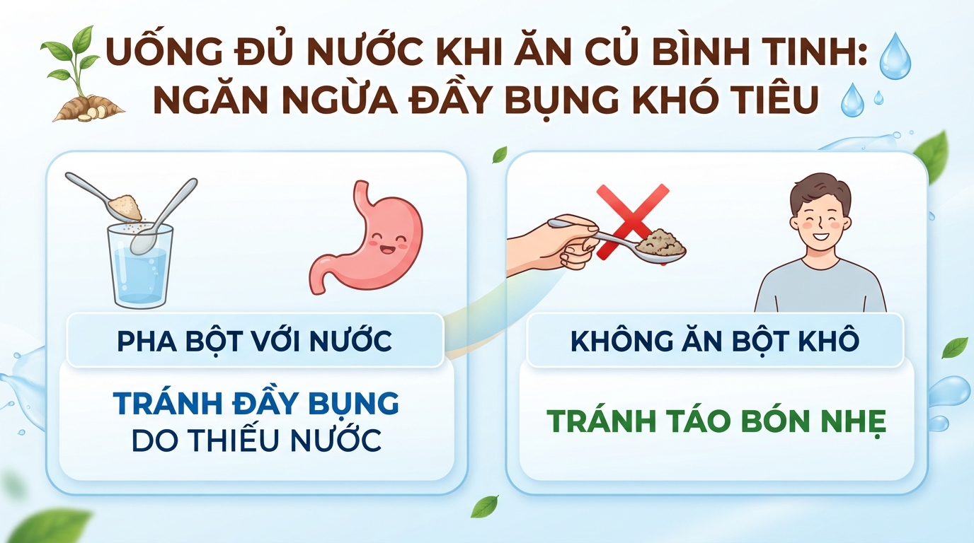 Uống đủ nước khi tiêu thụ giúp ngăn ngừa chứng đầy bụng khó tiêu.