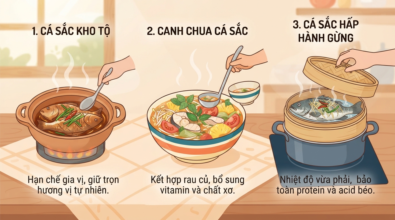 Ưu tiên các phương pháp hấp hoặc nấu canh để bảo toàn trọn vẹn dưỡng chất trong cá.