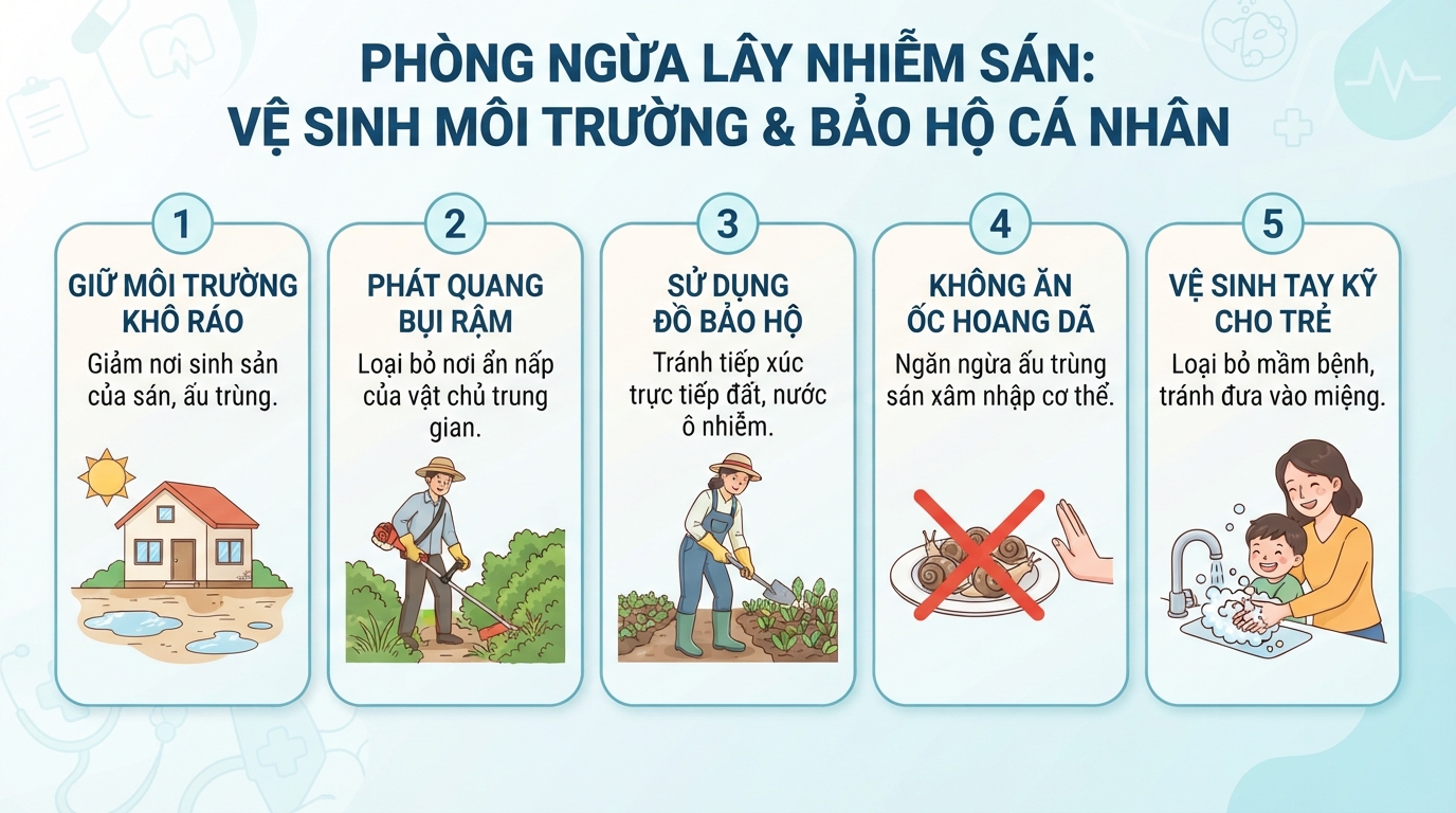 Vệ sinh môi trường và bảo hộ cá nhân giúp ngăn ngừa rủi ro lây nhiễm sán.