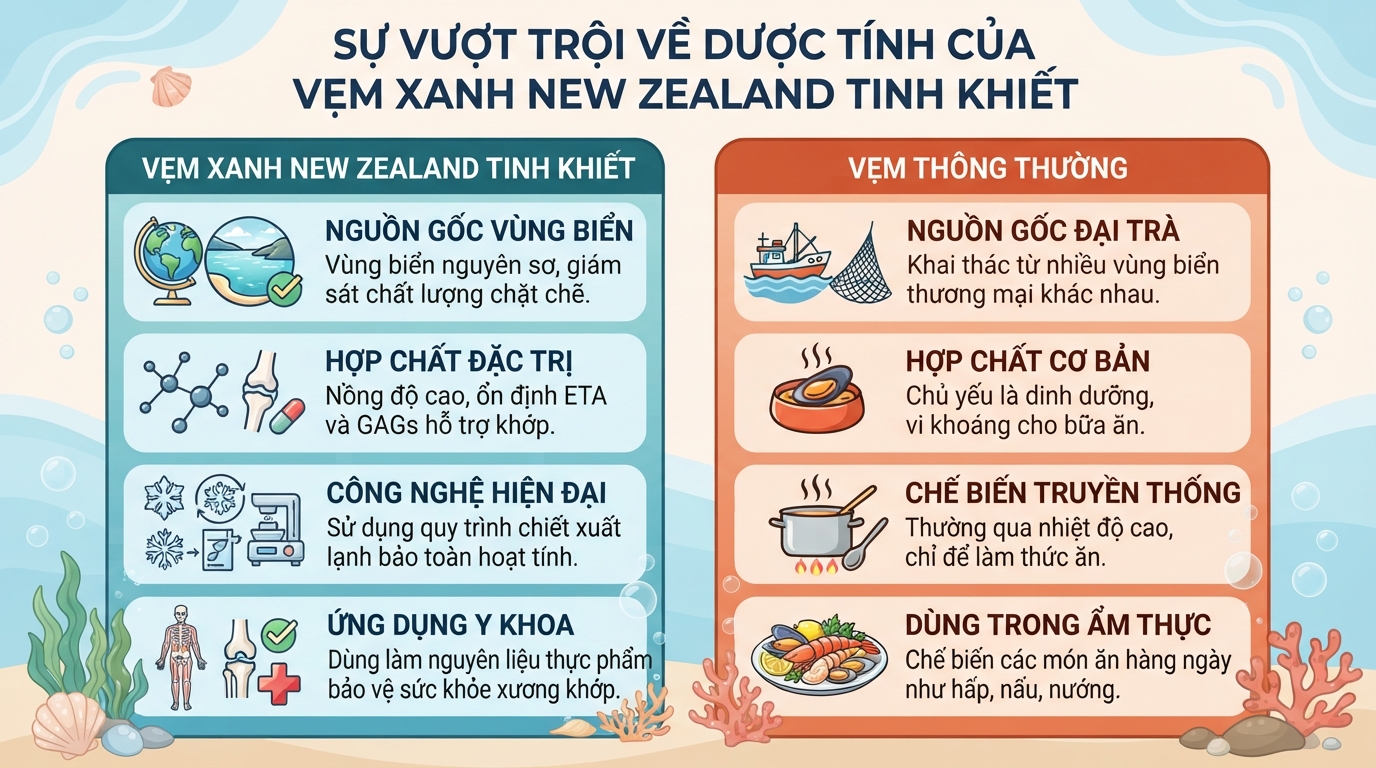Vẹm xanh có tác dụng gì? Lợi ích cho xương khớp và lưu ý khi dùng