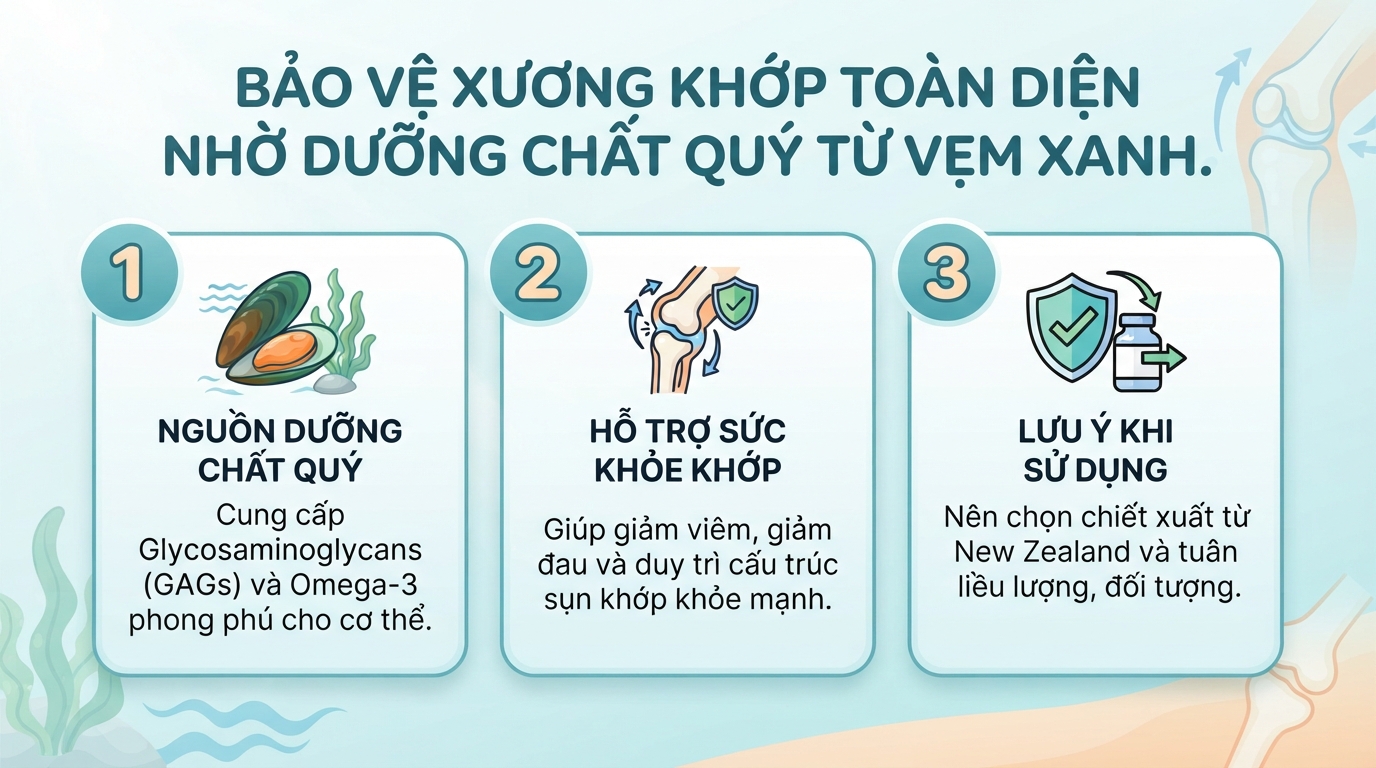 Vẹm xanh có tác dụng gì? Lợi ích cho xương khớp và lưu ý khi dùng