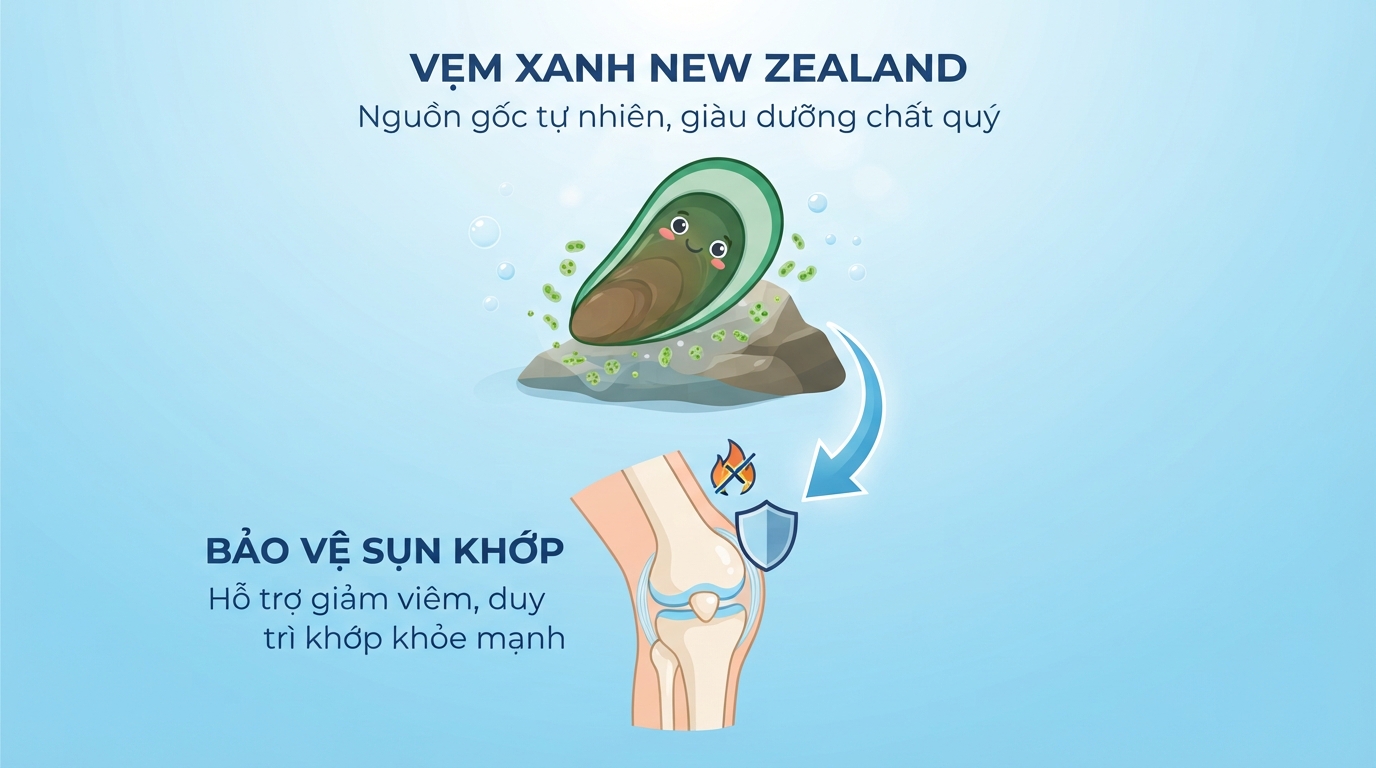 Vẹm xanh tự nhiên chứa dưỡng chất quý giúp hỗ trợ giảm viêm và bảo vệ màng sụn khớp.