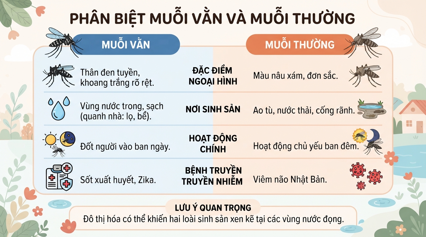 Cách phân biệt muỗi vằn và muỗi thường để phòng tránh sốt xuất huyết