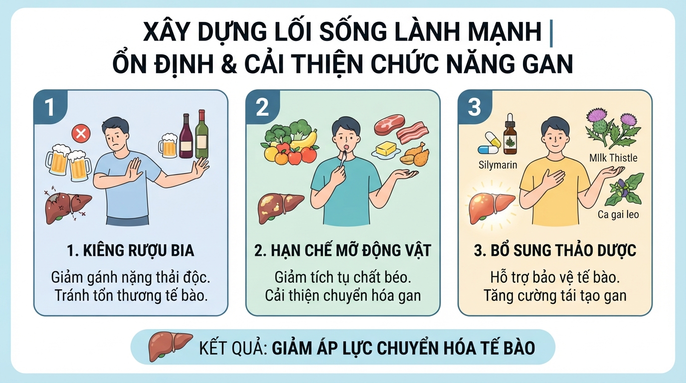 Xây dựng lối sống lành mạnh giúp ổn định và cải thiện chức năng gan.