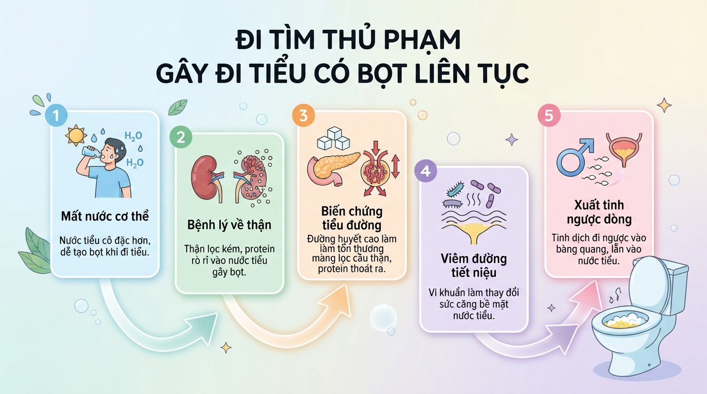 Đi tiểu có bọt là dấu hiệu gì? Nguyên nhân và cách xử trí