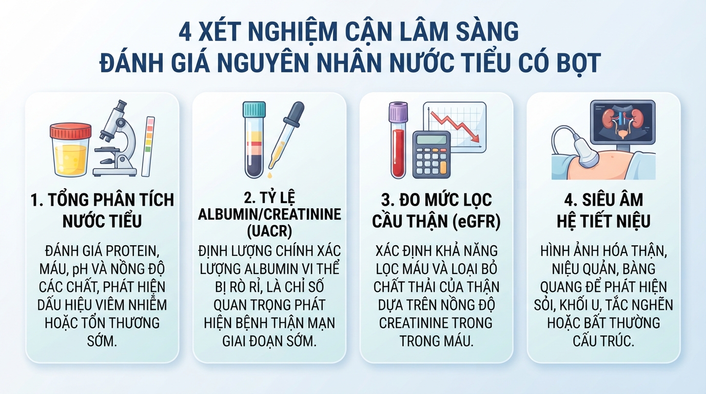 Xét nghiệm cận lâm sàng giúp đánh giá chính xác mức độ suy giảm chức năng thận.
