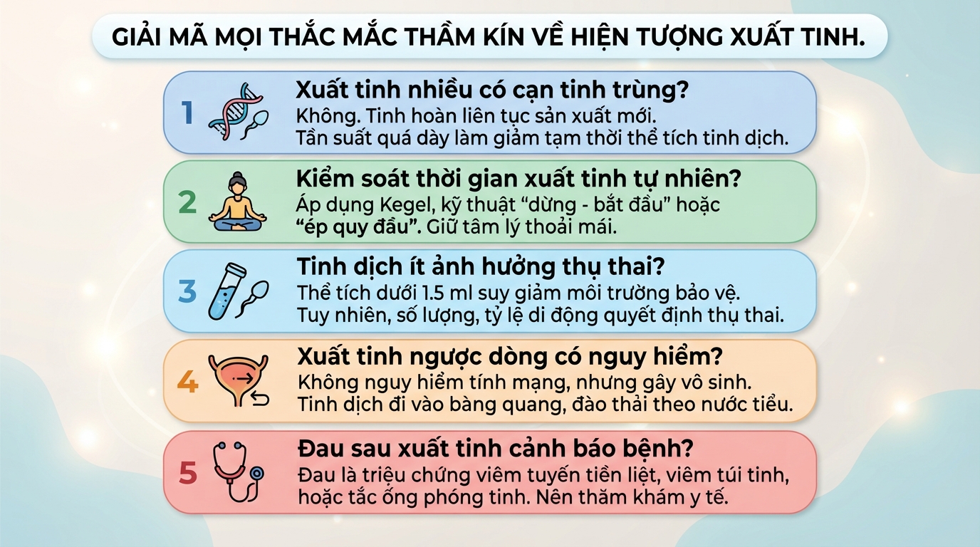 Xuất tinh ở nam giới: Cơ chế sinh lý, chỉ số chuẩn và các rối loạn