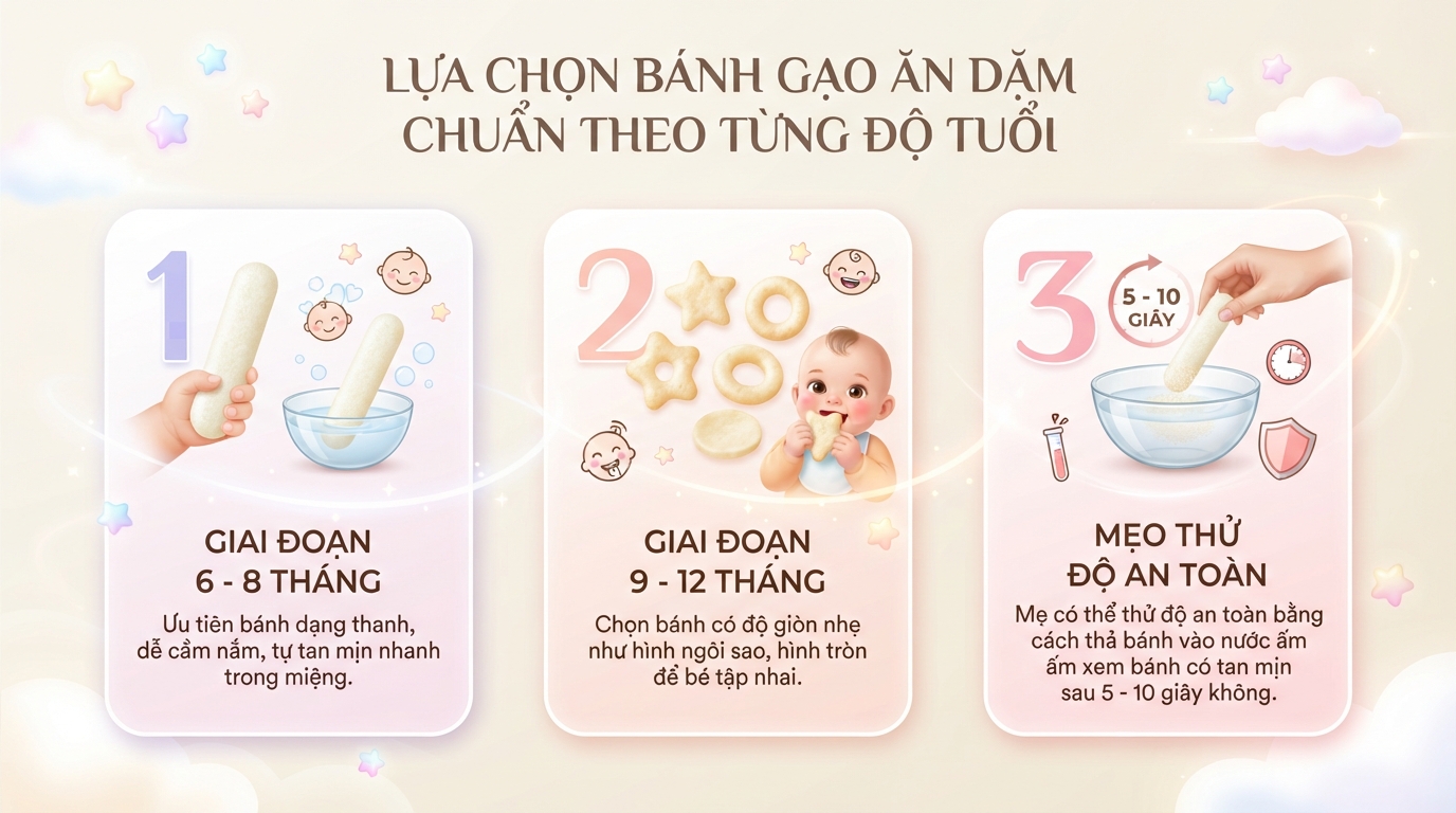 Bánh gạo An bé mấy tháng ăn được? Mốc độ tuổi và lưu ý an toàn cho mẹ