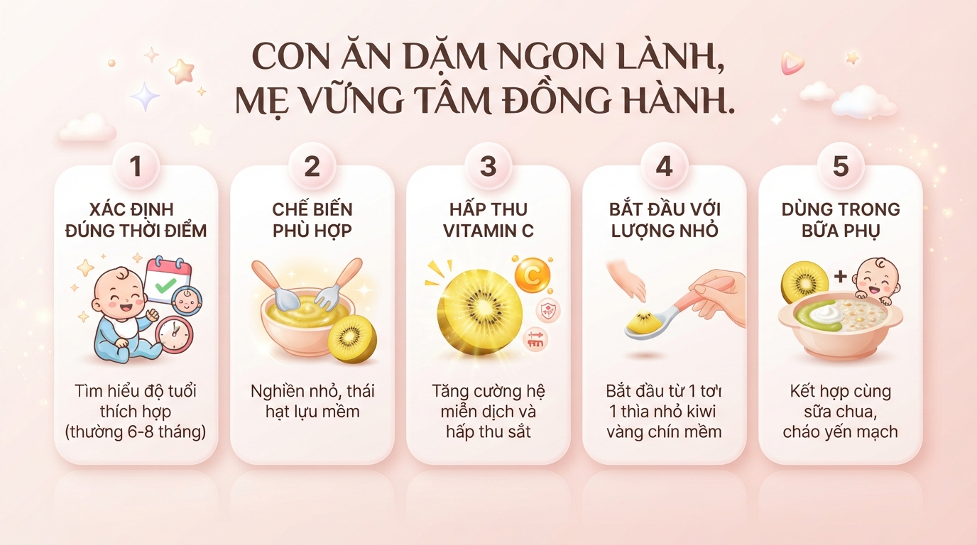 Bé mấy tháng ăn được kiwi? Hướng dẫn cho bé ăn dăm an toàn