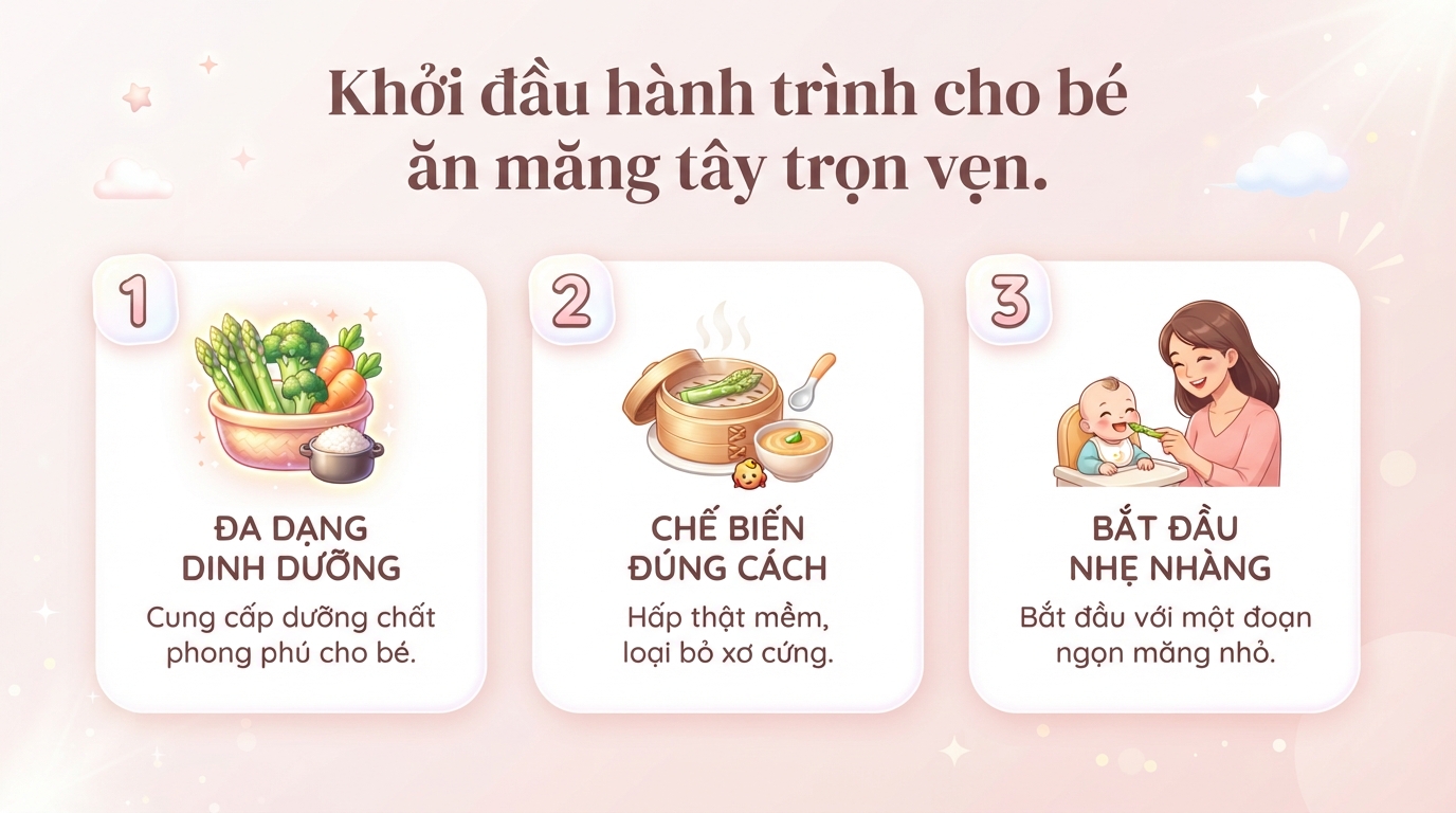 Bé mấy tháng ăn được măng tây và cách chế biến an toàn cho trẻ tại nhà
