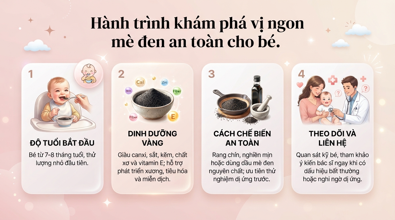 Bé mấy tháng ăn được mè đen? Lợi ích dinh dưỡng và lưu ý quan trọng