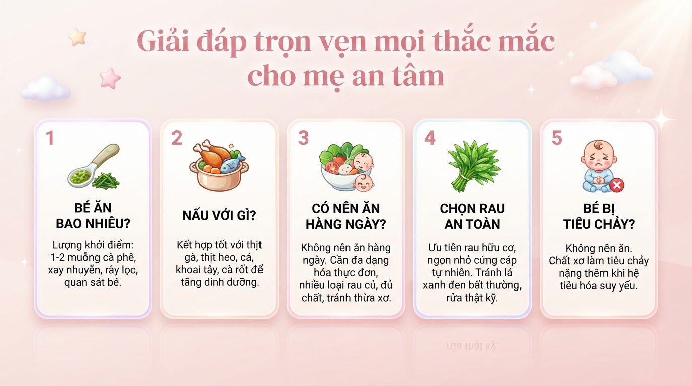 Bé mấy tháng ăn được rau muống? Lợi ích, cách chế biến lưu ý cho mẹ