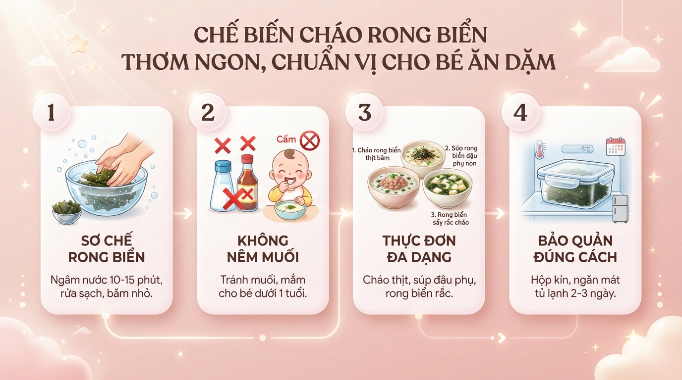 Bé mấy tháng ăn được rong biển? Lợi ích dinh dưỡng, cách chế biến