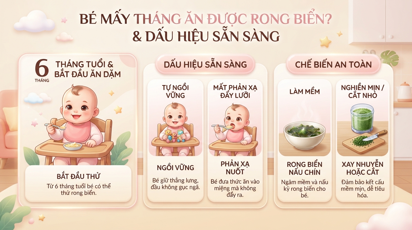 Bé mấy tháng ăn được rong biển và dấu hiệu sẵn sàng ăn dặm. Bé mấy tháng ăn được rong biển và dấu hiệu sẵn sàng ăn dặm.