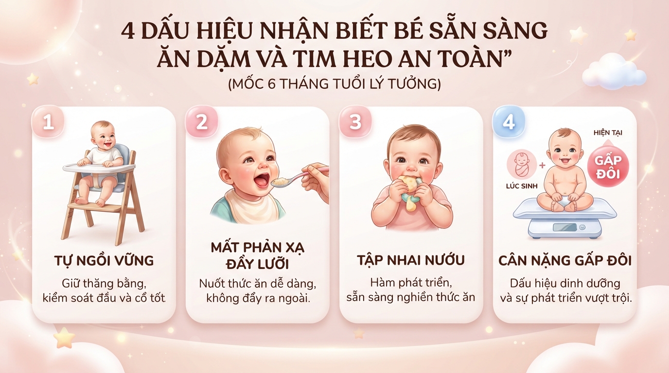 Bốn dấu hiệu sẵn sàng giúp mẹ biết bé mấy tháng ăn được tim heo an toàn. Bốn dấu hiệu sẵn sàng giúp mẹ biết bé mấy tháng ăn được tim heo an toàn.