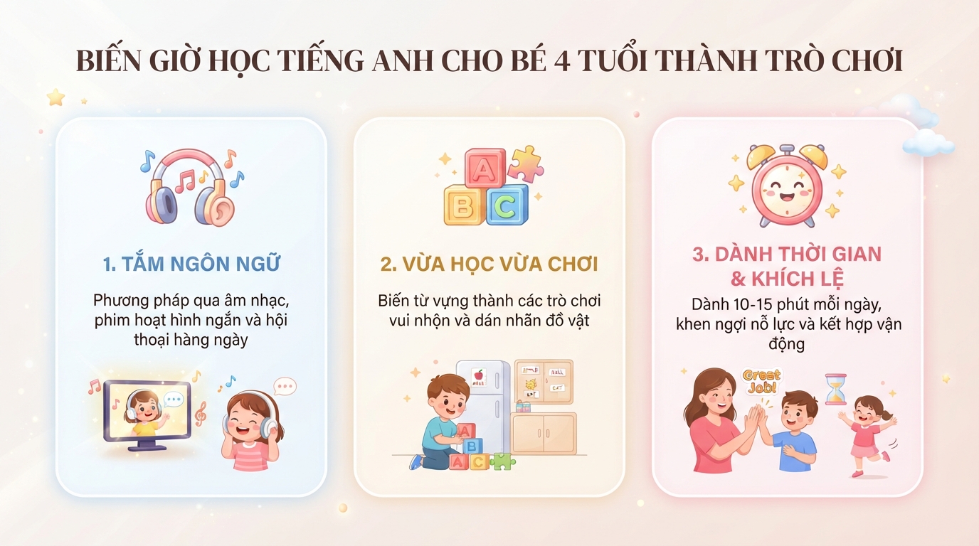 Dạy tiếng Anh cho bé 4 tuổi với phương pháp vừa học vừa chơi tại nhà