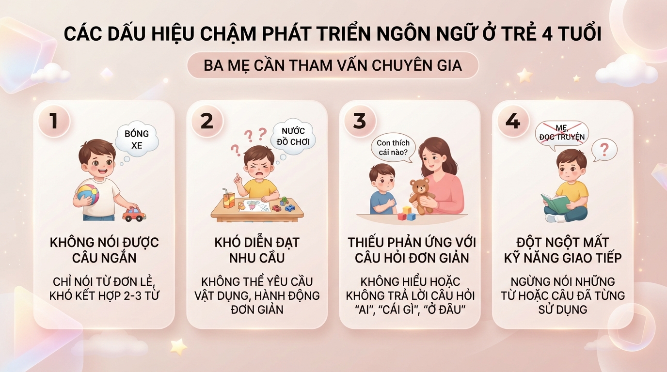 Các dấu hiệu chậm phát triển ngôn ngữ ba mẹ cần tham vấn chuyên gia. Các dấu hiệu chậm phát triển ngôn ngữ ba mẹ cần tham vấn chuyên gia.