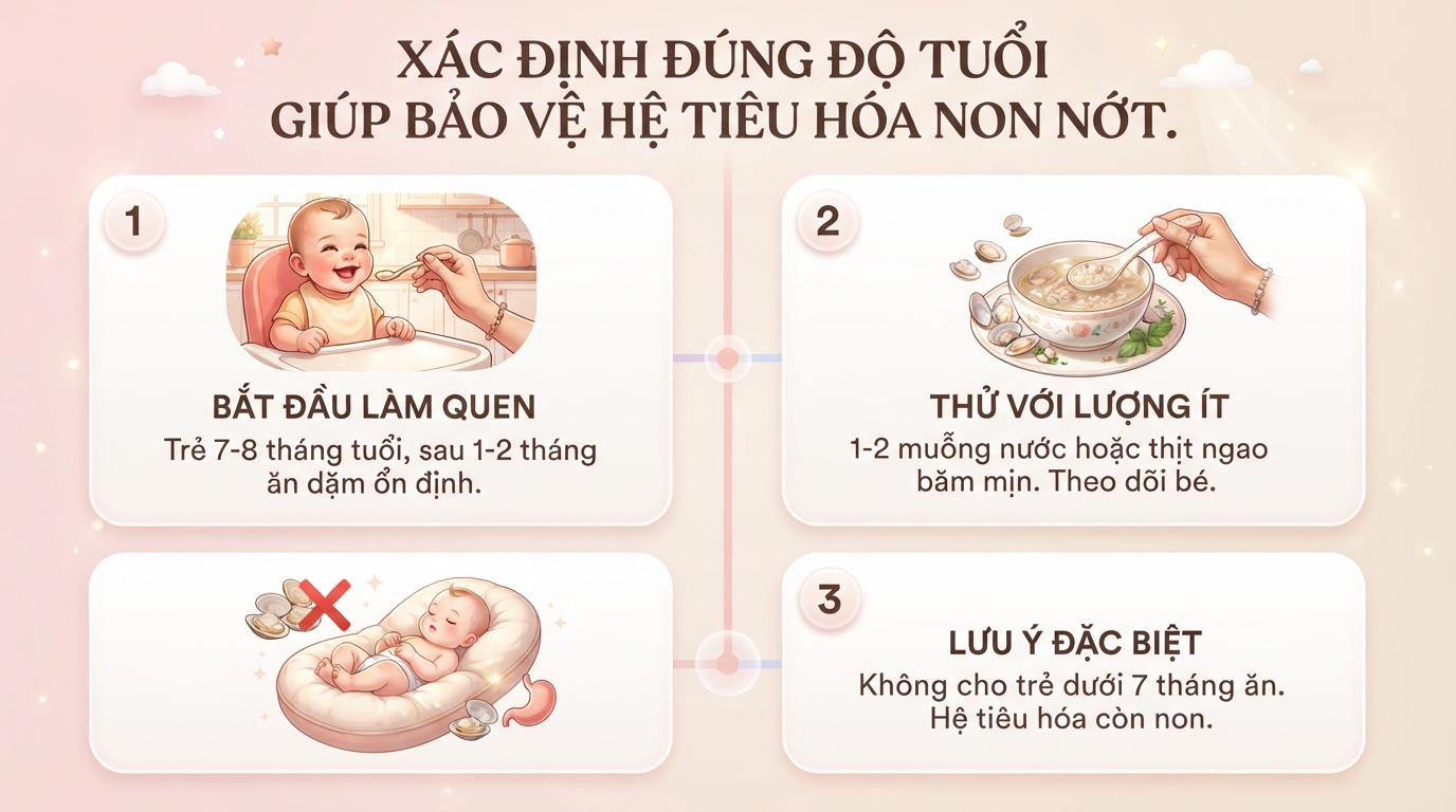 Bé mấy tháng ăn được ngao? Cách nấu cháo ngao ngon và an toàn cho bé ăn dặm