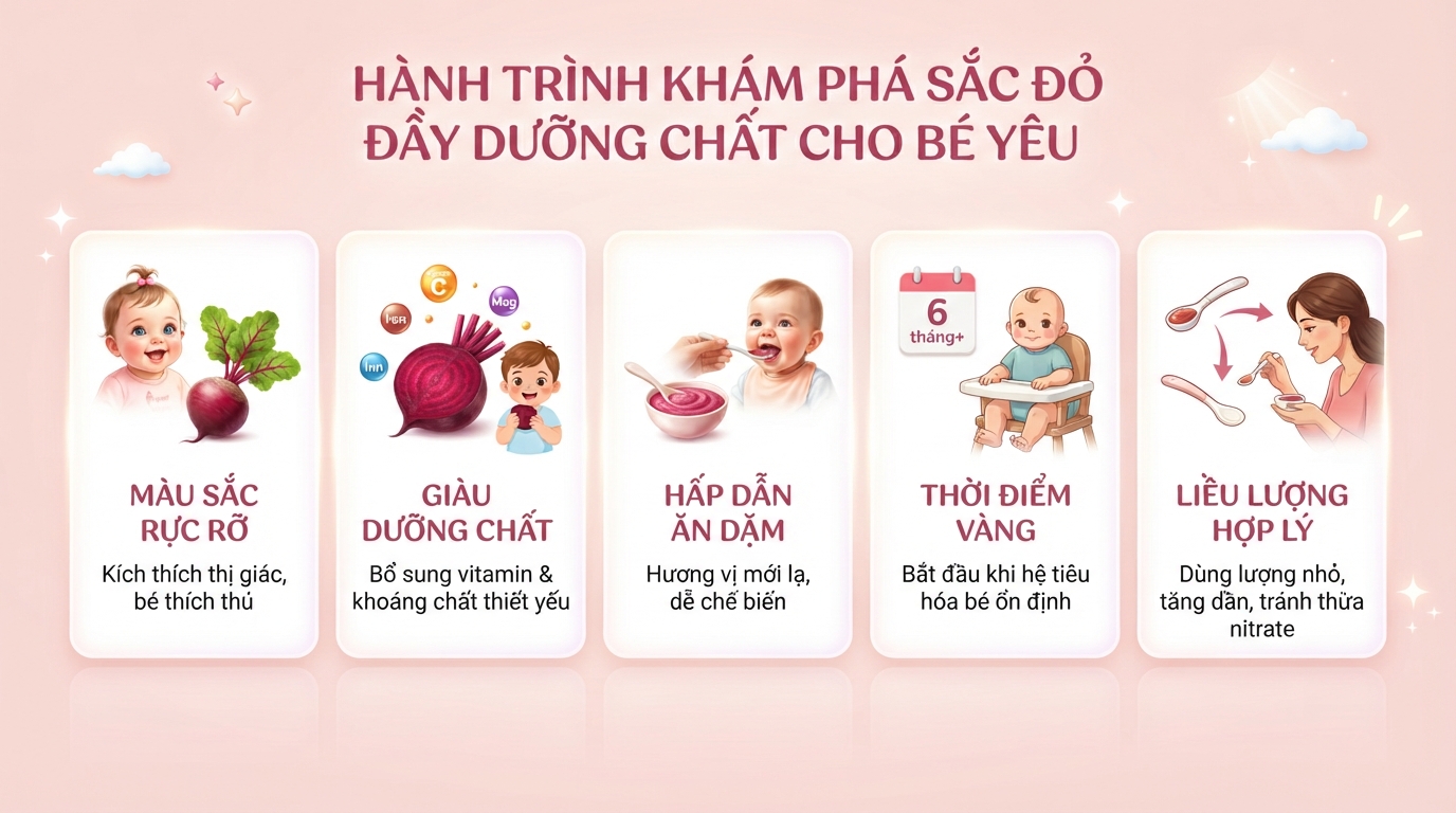 Bé mấy tháng ăn được củ dền? Lợi ích, cách nấu, lưu ý an toàn cho bé ăn dặm
