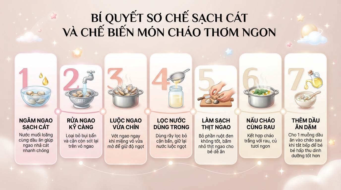 Bé mấy tháng ăn được ngao? Cách nấu cháo ngao ngon và an toàn cho bé ăn dặm