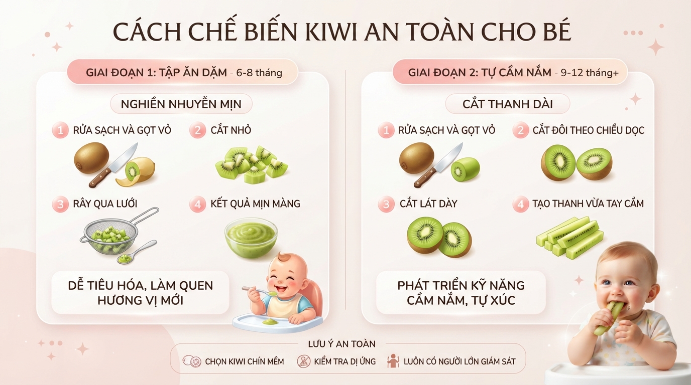 Cách chế biến kiwi an toàn theo từng giai đoạn và phương pháp ăn dặm. Cách chế biến kiwi an toàn theo từng giai đoạn và phương pháp ăn dặm.