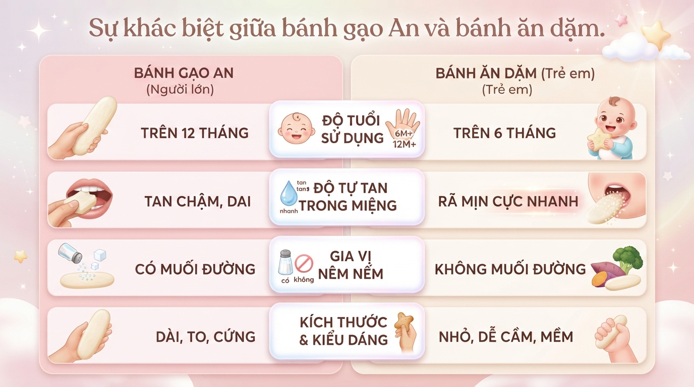 Bánh gạo An bé mấy tháng ăn được? Mốc độ tuổi và lưu ý an toàn cho mẹ