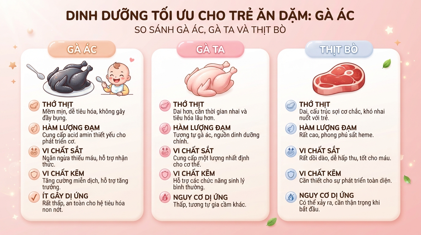 Đặc tính thớ thịt mềm giúp gà ác ít gây khó tiêu hơn so với thịt bò. Đặc tính thớ thịt mềm giúp gà ác ít gây khó tiêu hơn so với thịt bò.