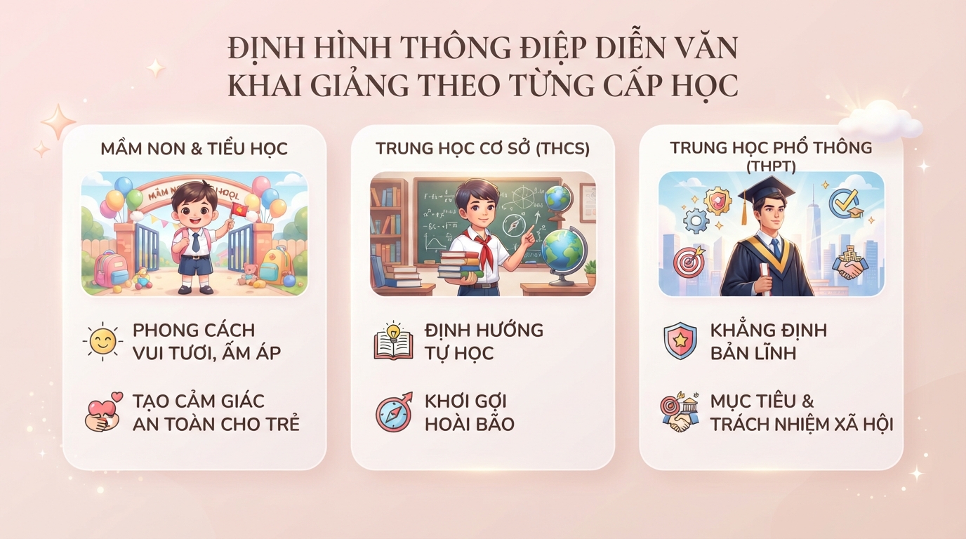 Diễn văn khai giảng ấn tượng, ý nghĩa cho từng cấp học 2026 mới nhất