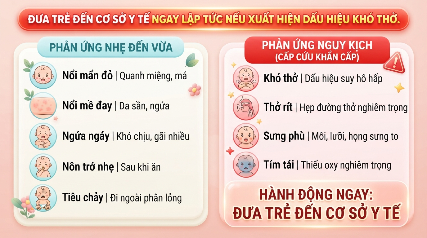 Đưa trẻ đến cơ sở y tế ngay lập tức nếu xuất hiện dấu hiệu khó thở.