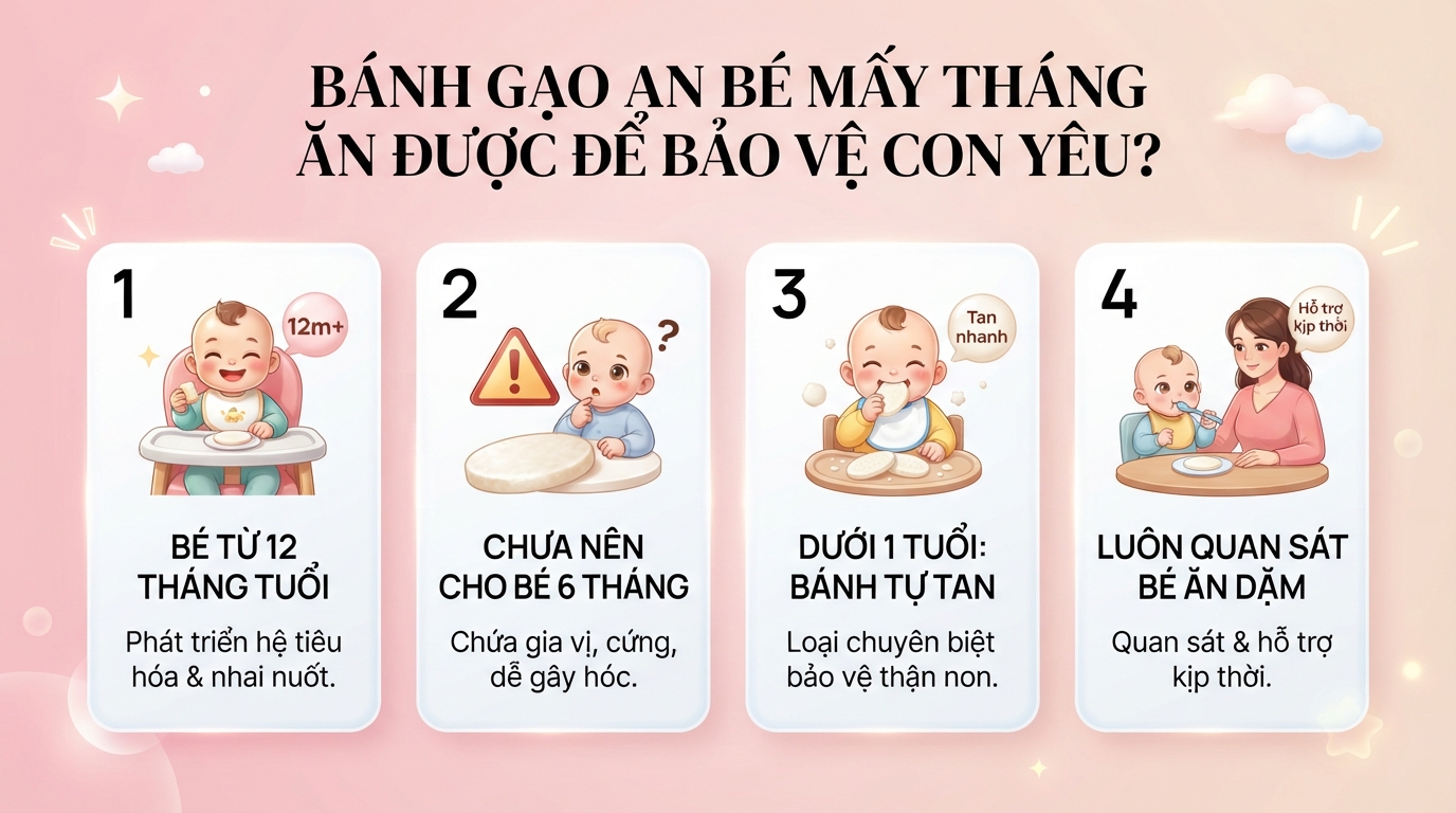 Bánh gạo An bé mấy tháng ăn được? Mốc độ tuổi và lưu ý an toàn cho mẹ