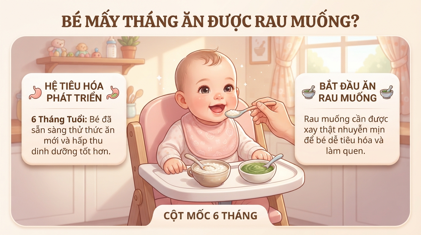 Giải đáp bé mấy tháng ăn được rau muống dựa trên sự hoàn thiện hệ tiêu hóa. Giải đáp bé mấy tháng ăn được rau muống dựa trên sự hoàn thiện hệ tiêu hóa.