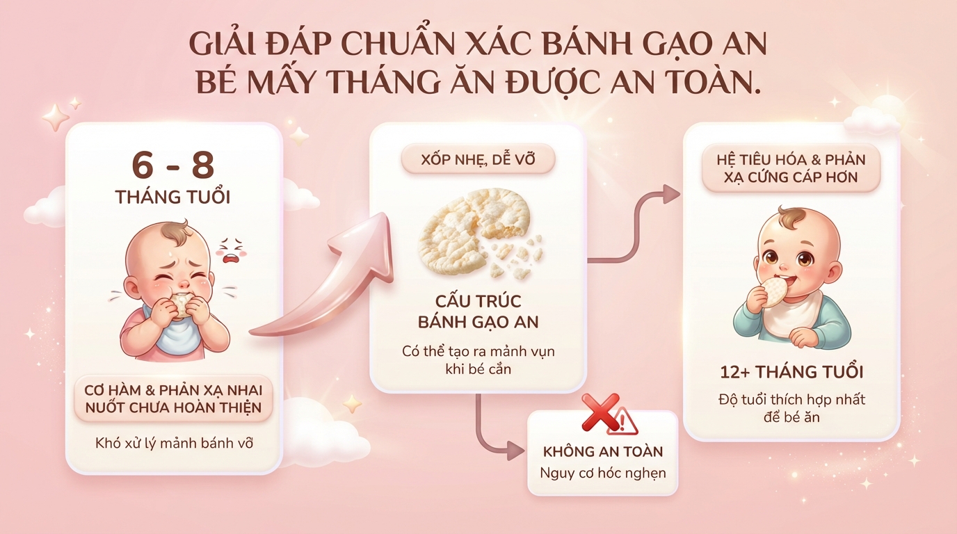 Bánh gạo An bé mấy tháng ăn được? Mốc độ tuổi và lưu ý an toàn cho mẹ