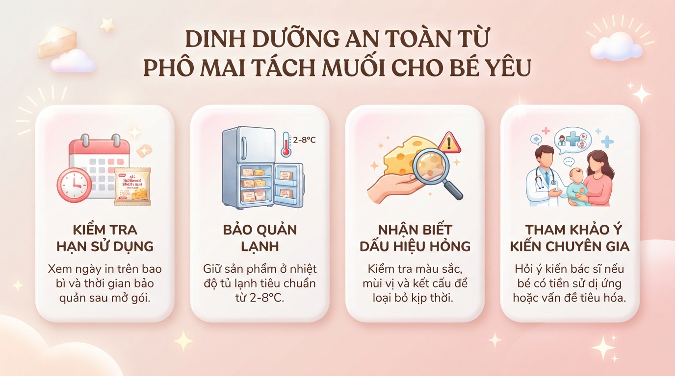 Phô mai tách muối hạn sử dụng bao lâu? Cách chọn và bảo quản cho bé