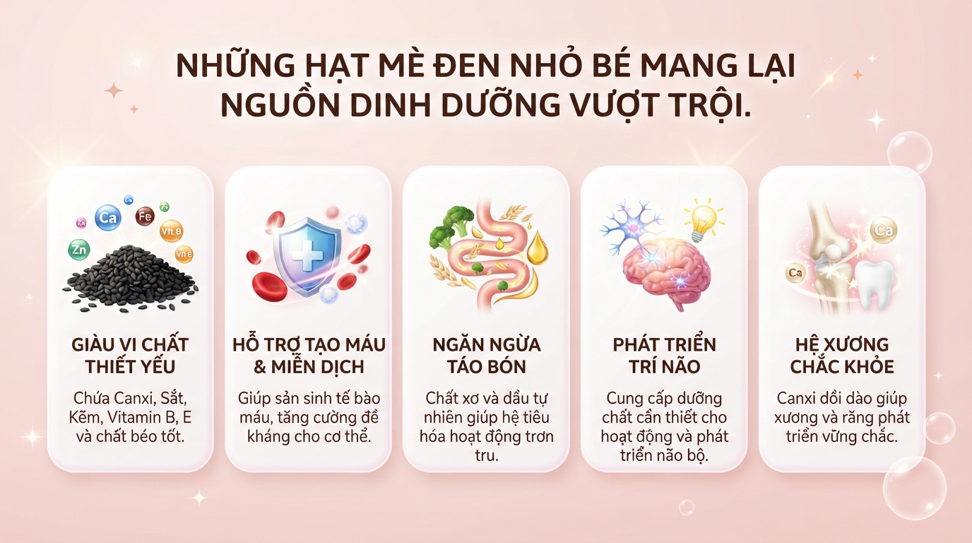 Bé mấy tháng ăn được mè đen? Lợi ích dinh dưỡng và lưu ý quan trọng