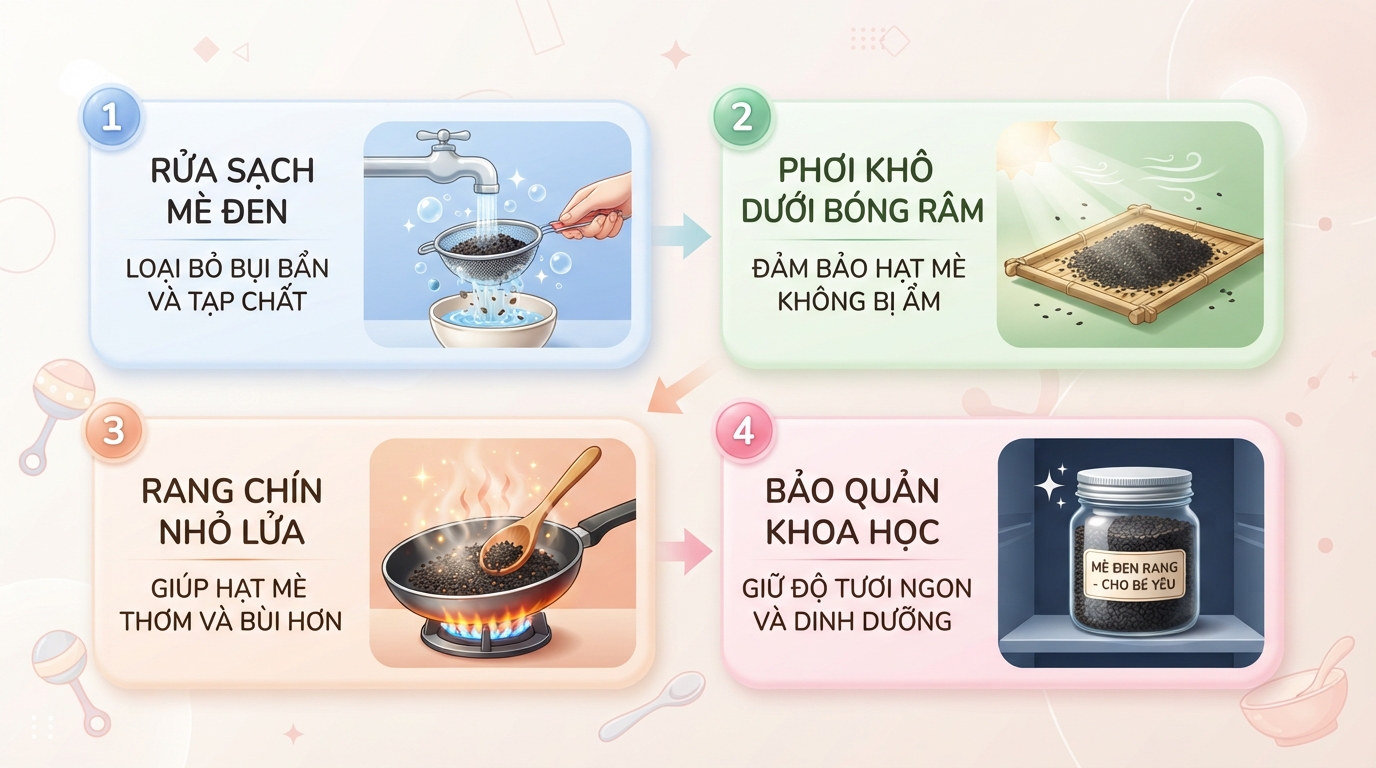 Quy trình bốn bước rửa, phơi khô, rang chín và bảo quản mè đen khoa học. Quy trình bốn bước rửa, phơi khô, rang chín và bảo quản mè đen khoa học.