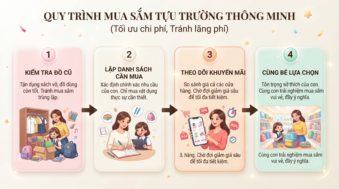 Quy trình mua sắm 4 bước giúp cha mẹ tối ưu chi phí mùa tựu trường