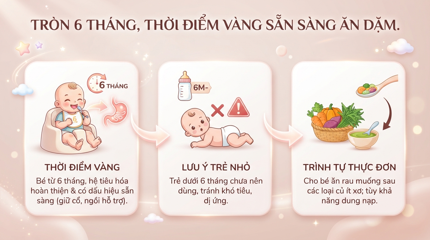 Bé mấy tháng ăn được rau muống? Lợi ích, cách chế biến lưu ý cho mẹ