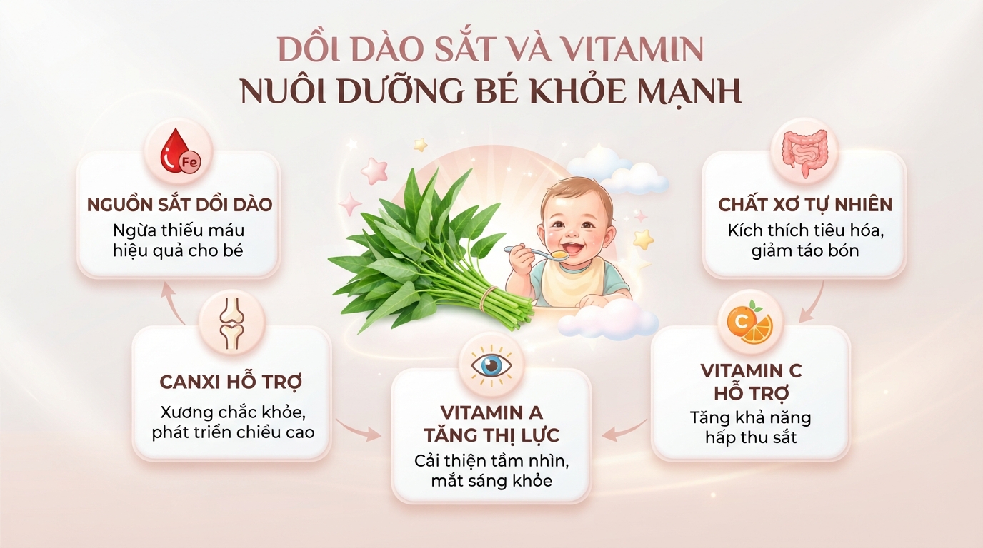 Bé mấy tháng ăn được rau muống? Lợi ích, cách chế biến lưu ý cho mẹ