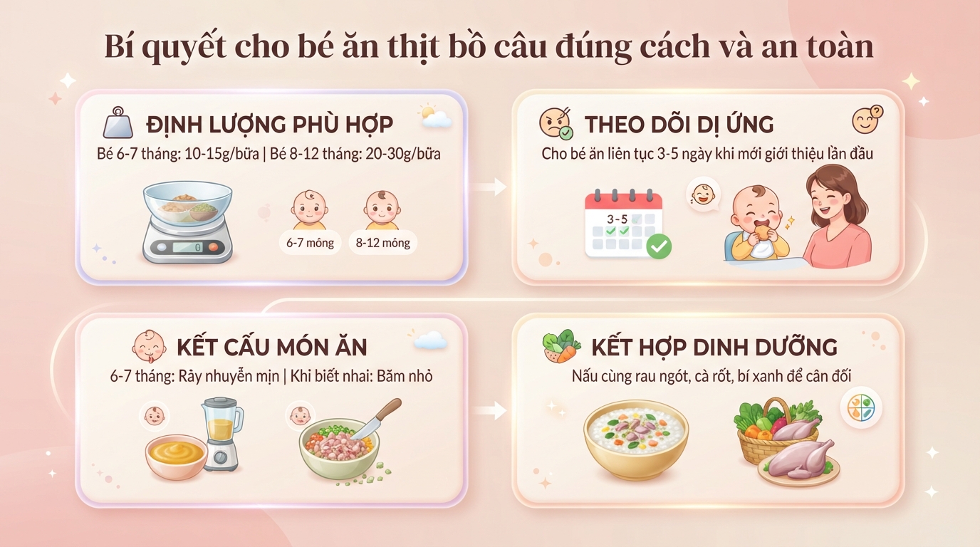 Bé mấy tháng ăn được bồ câu? Cách nấu cháo bồ câu cho bé chuẩn vị